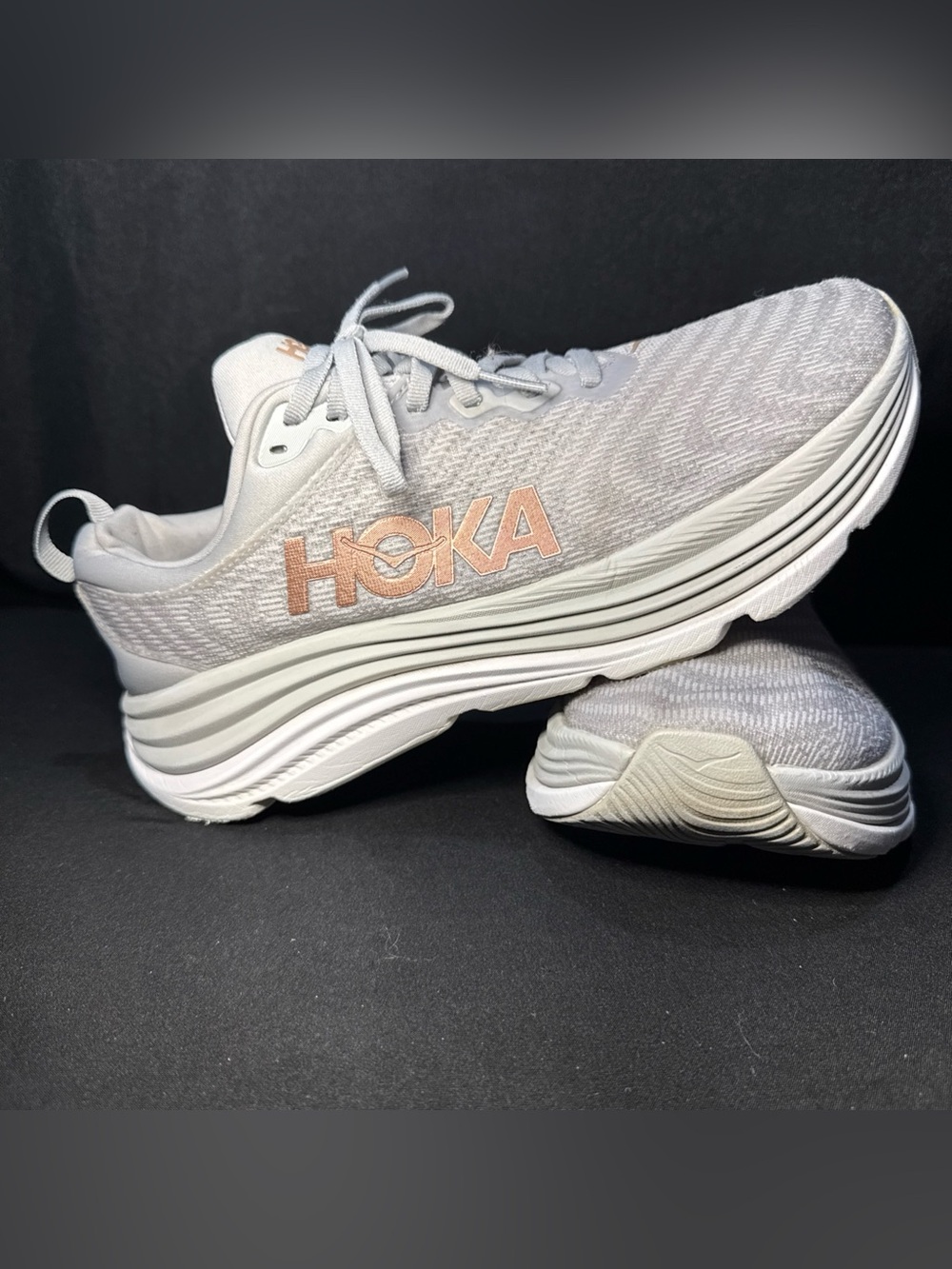 Hoka Gaviota 5 Wide Women’s 10D Harbor Mist Rose Gold Running Shoes
